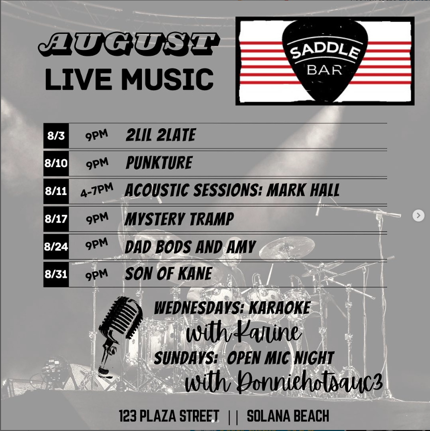 LIVE BAND Schedule this month at The Saddle Bar!