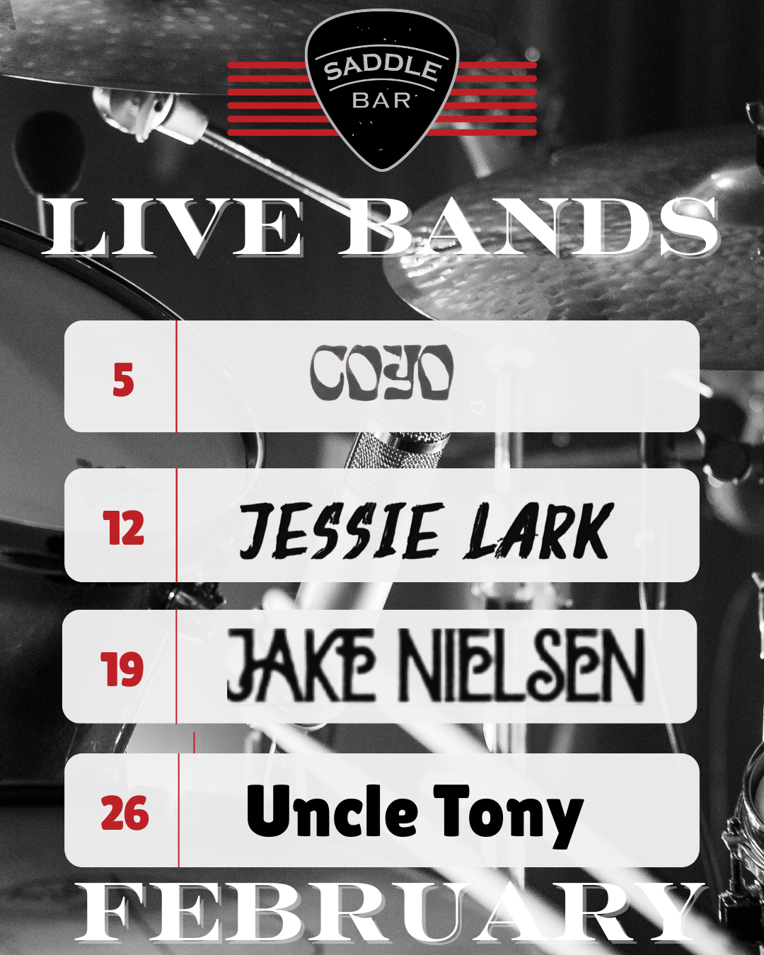Live Bands every Thursday at The Saddle Bar! - February '26